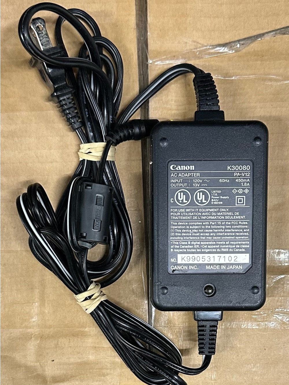 Canon Black AC Adapter PA-V12 K30080 13V Power Supply